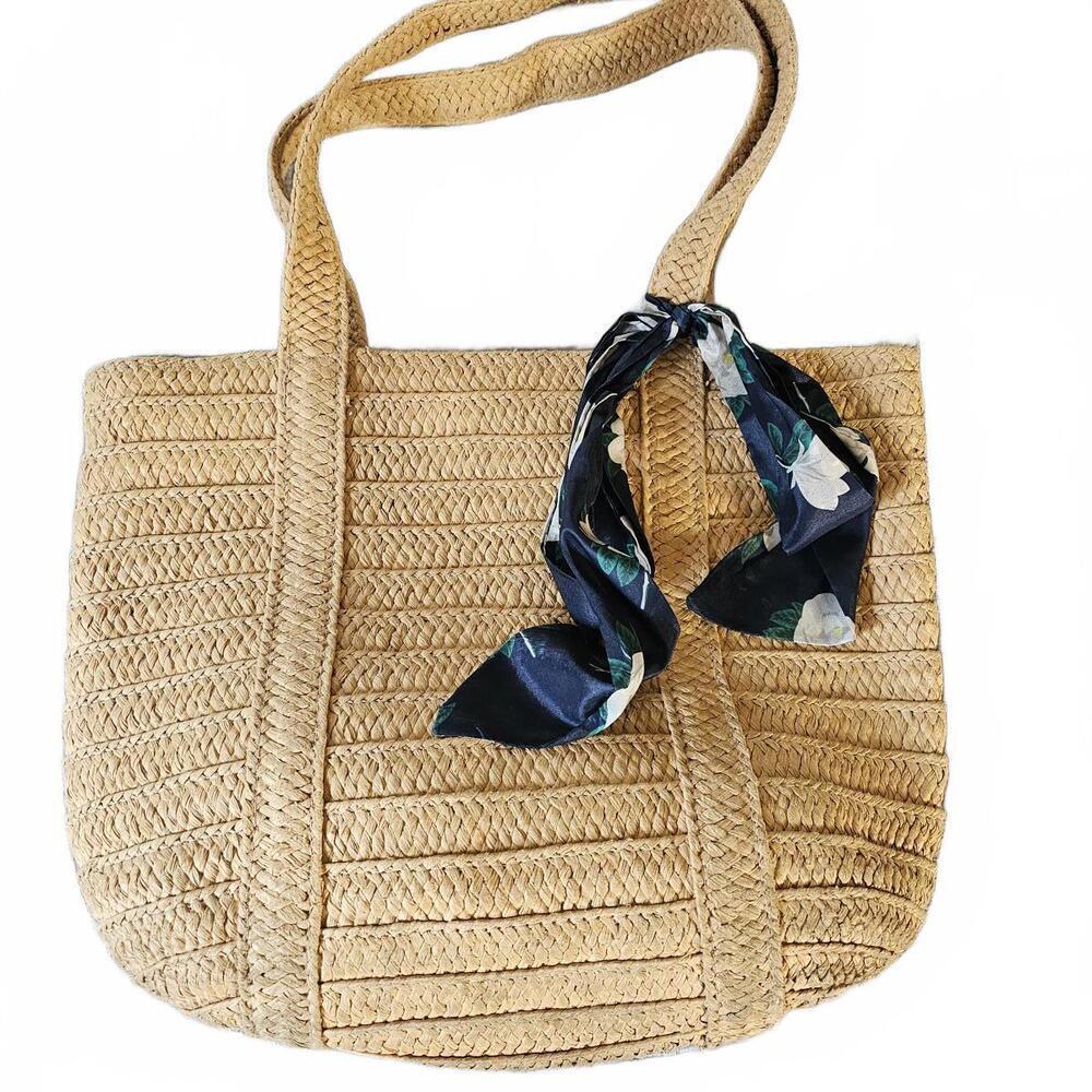 Draper James Woven Straw Tote Bag with Floral Scarf Accent